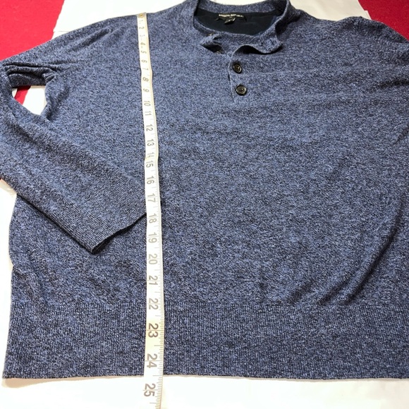 Banana Republic BLUE Black Sweater Henley BUTTON Neck Cotton Viscose Nylon Men L - Picture 7 of 12